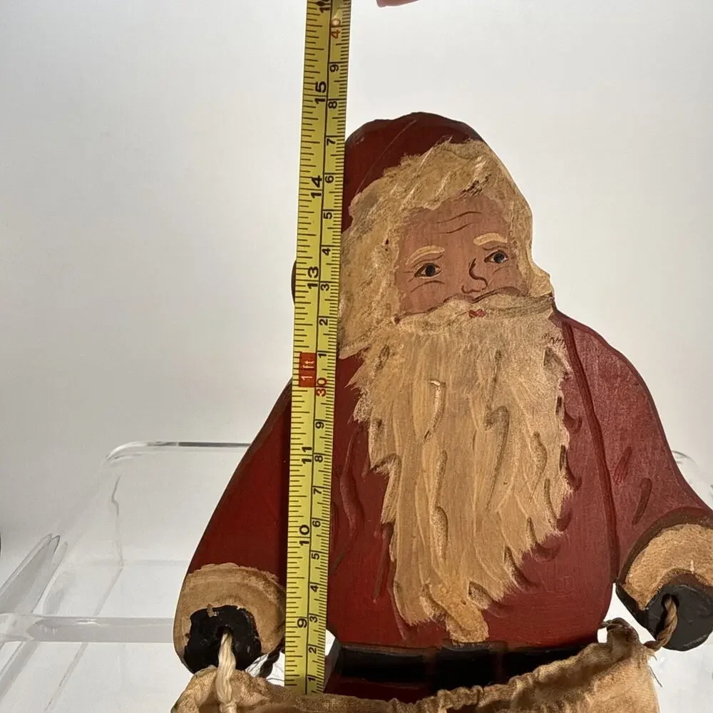 Vintage Hand Painted Wooden Folk Art Santa Artist Signed 1988 Primitive